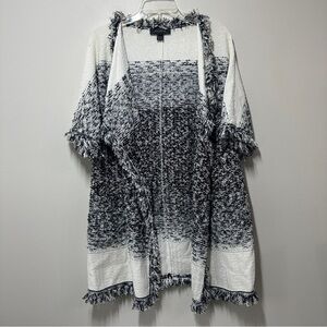 ST.JOHN Short sleeve Cardigan Sweater Tweed Open Front Wool blend